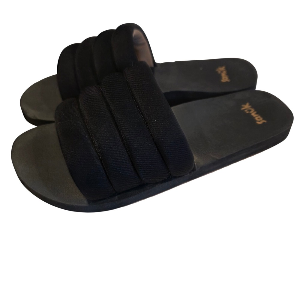 Sanuk She-Cruiser Black Quilted Padded Slide Sandals Womens Size 7 1132428